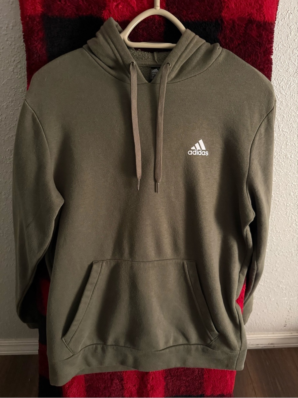 adidas Olive Green Pullover Hoodie with White Logo